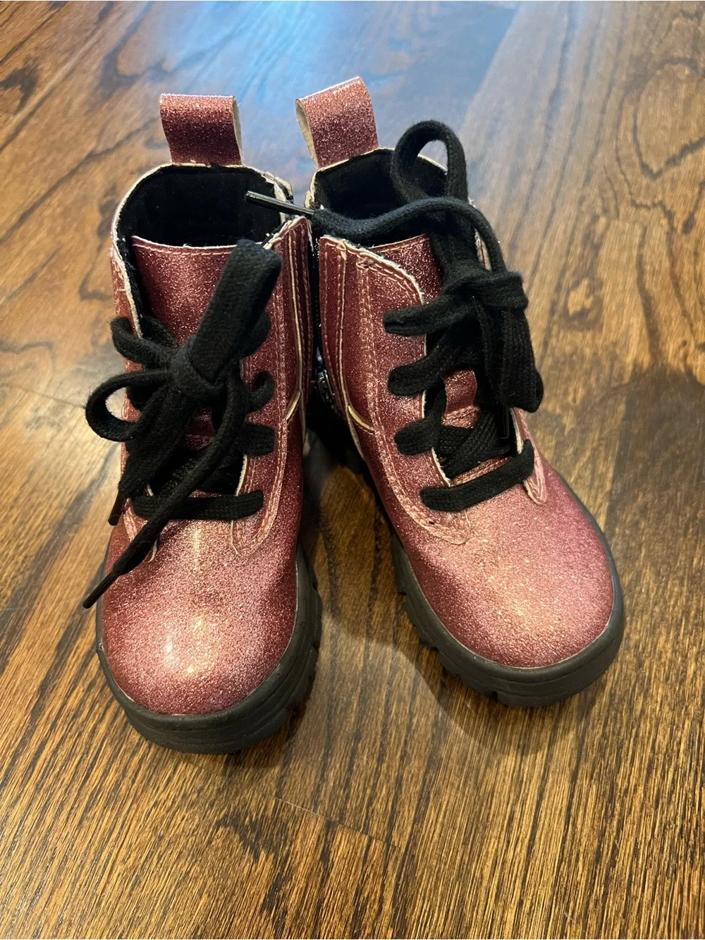 TODDLER GIRLS PINK UGG ASHTON LACE UP GLITTER COMBAT BOOTS, US kids size 8
